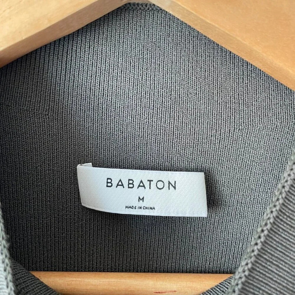 Aritzia Babaton High Neck Knit Short Sleeve Dress Olive Green Size Medium - Picture 4 of 5